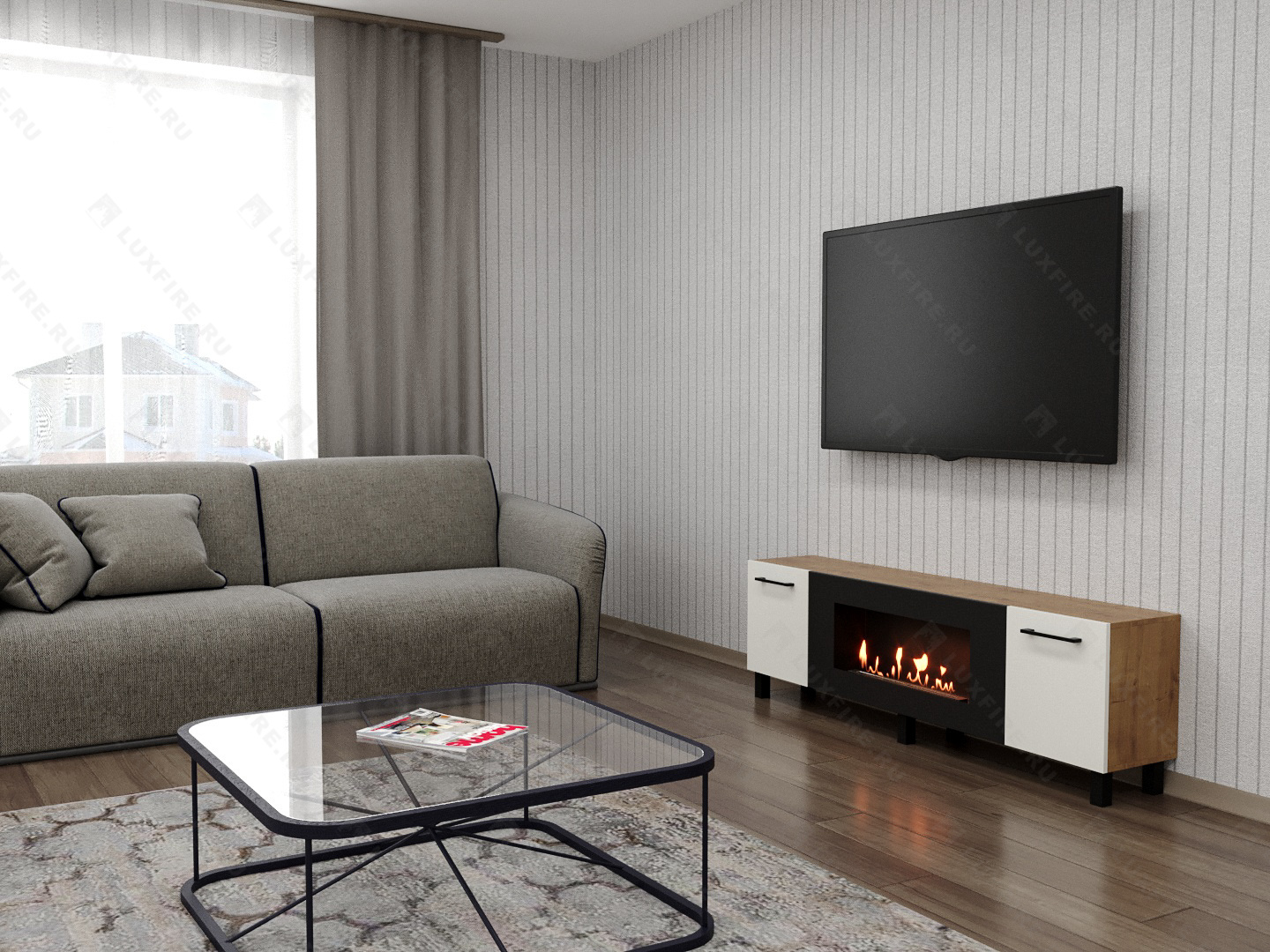 Тумба универсальная Lux Fire "Байкал Р" с ножками 1600, дуб вотан/белый матовый с биокамином 900 Тумба универсальная Lux Fire "Байкал Р" с ножками 1600, дуб вотан/белый матовый с биокамином 900 по цене 72 954 руб.